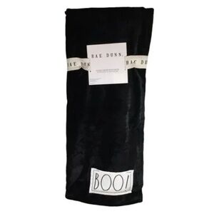 NWT Rae Dunn Halloween/Fall Season/Blk Soft Plush Patch Throw/Blanket 50x60 BOO!